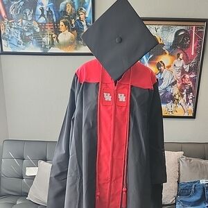 University of Houston Graduation Gown and Cap - Red and Black